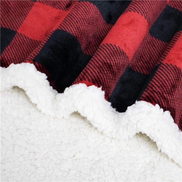 Touchat Sherpa Red and Black Buffalo Plaid Christmas Twin Blanket 60" X 70", - Picture 5 of 7
